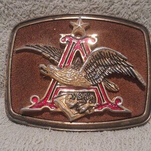 Anheuser Busch 1979 Belt Buckle Vintage Beer Logo Eagle 2.5” x 3” Leather Back